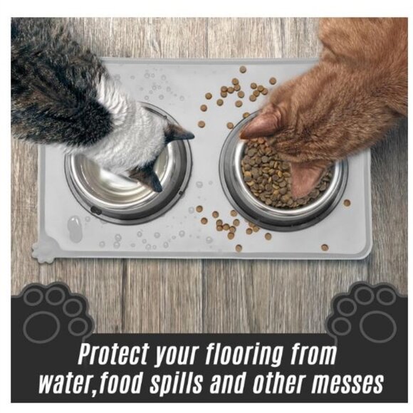 New 2 Collapsible Dog Bowls and 2 Silicone Non Slip Pet Dog Bowl Mats Grey - Picture 2 of 10